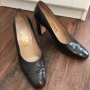 Salvatore Ferragamo croc 3 1/2” block heels!!